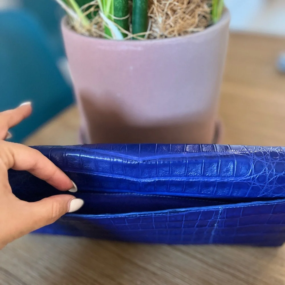 Elegant Blue Nancy Gonzalez Blue Crocodile Leather Clutch - NWT - Picture 4 of 8